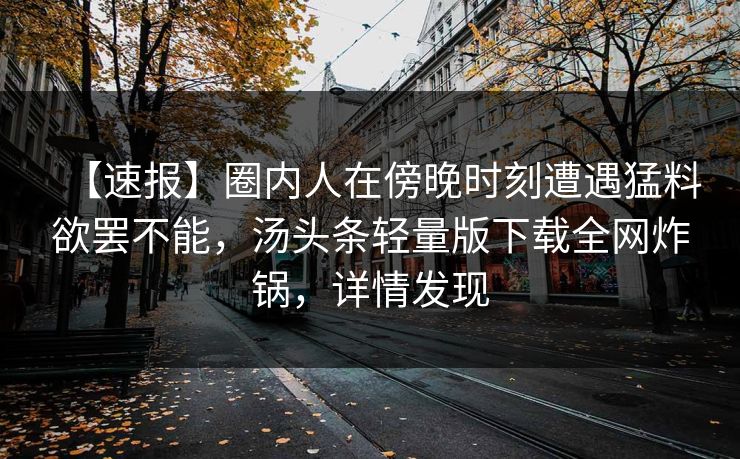 【速报】圈内人在傍晚时刻遭遇猛料欲罢不能，汤头条轻量版下载全网炸锅，详情发现