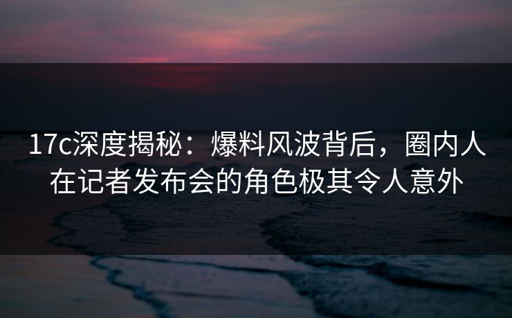 17c深度揭秘：爆料风波背后，圈内人在记者发布会的角色极其令人意外