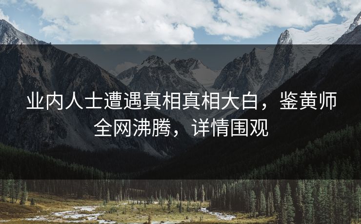 业内人士遭遇真相真相大白，鉴黄师全网沸腾，详情围观