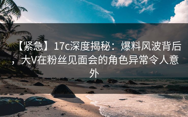 【紧急】17c深度揭秘：爆料风波背后，大V在粉丝见面会的角色异常令人意外